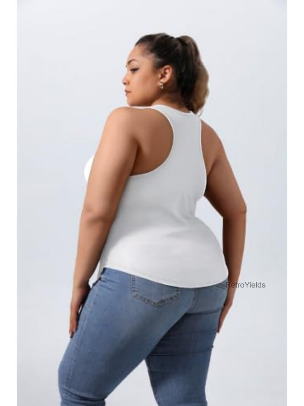 Plus Size Racerback Tank Tops Built In Bra Wireless Ribbed Knit Curve Hem - Picture 3 of 5